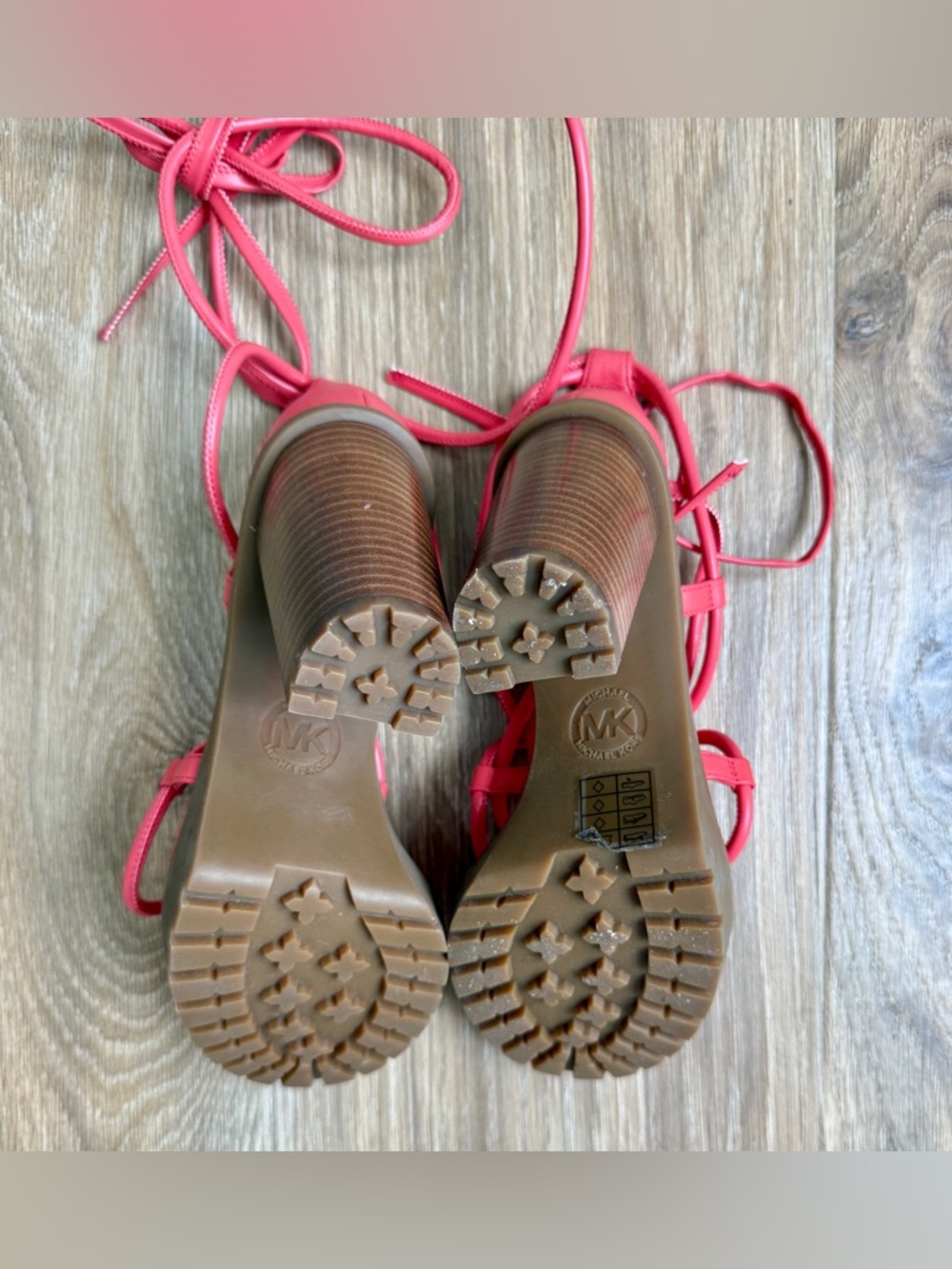 Michael Kors Lace-Up Platform Sandals Pink Chunky Heel Strappy - Picture 6 of 8